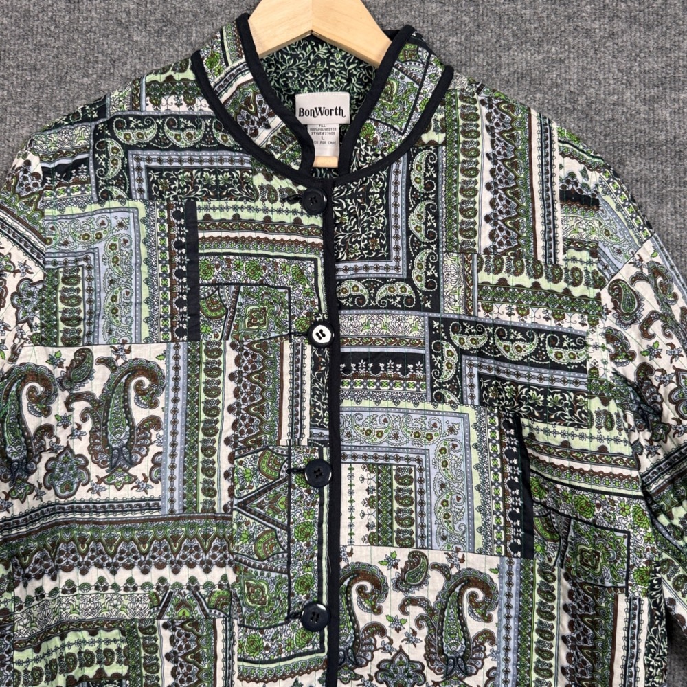 BonWorth Sz Large Jacket Paisley Patchwork Quilted Cottagecore Light Reversible - Picture 3 of 7